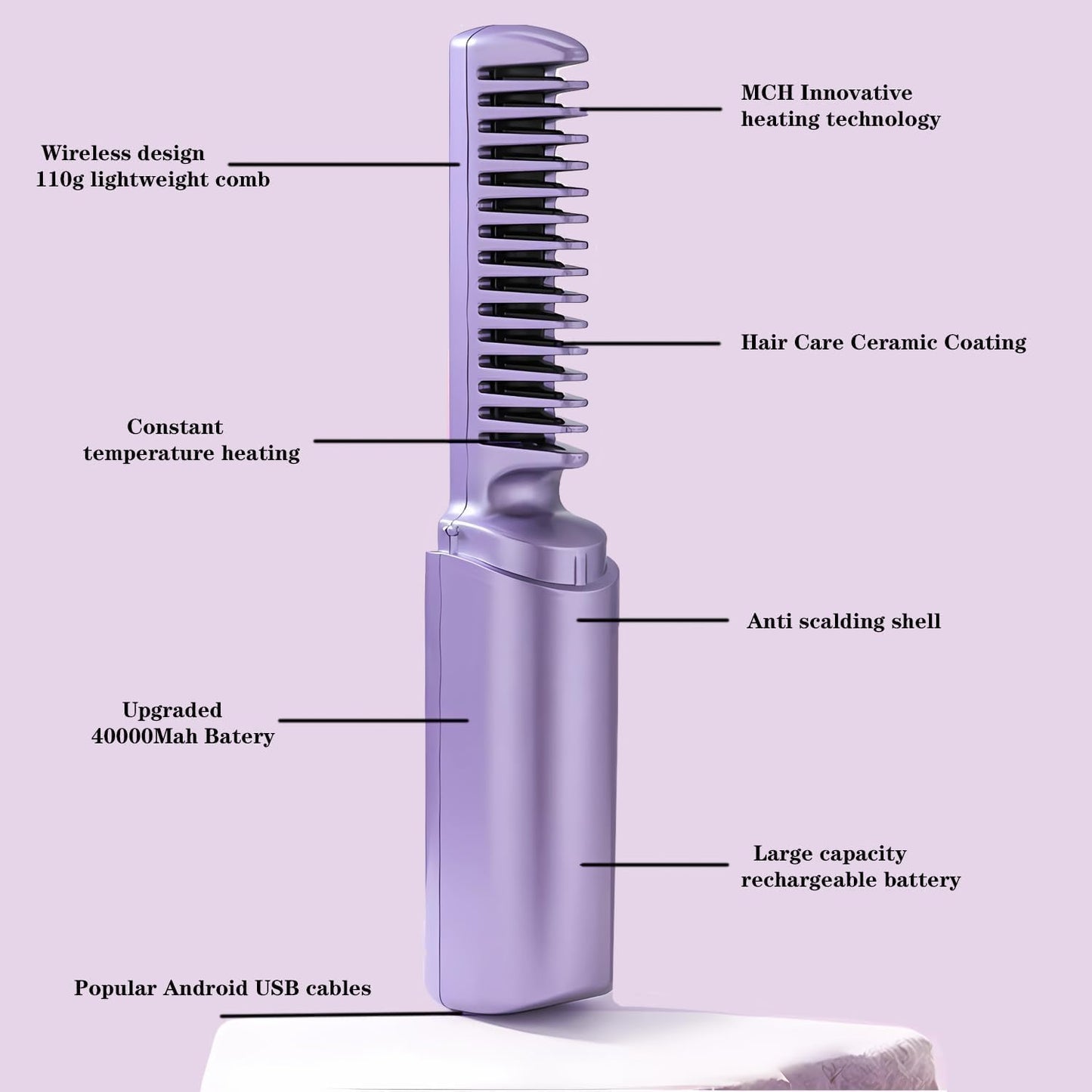 Rechargeable Hot Comb Hair Straightener